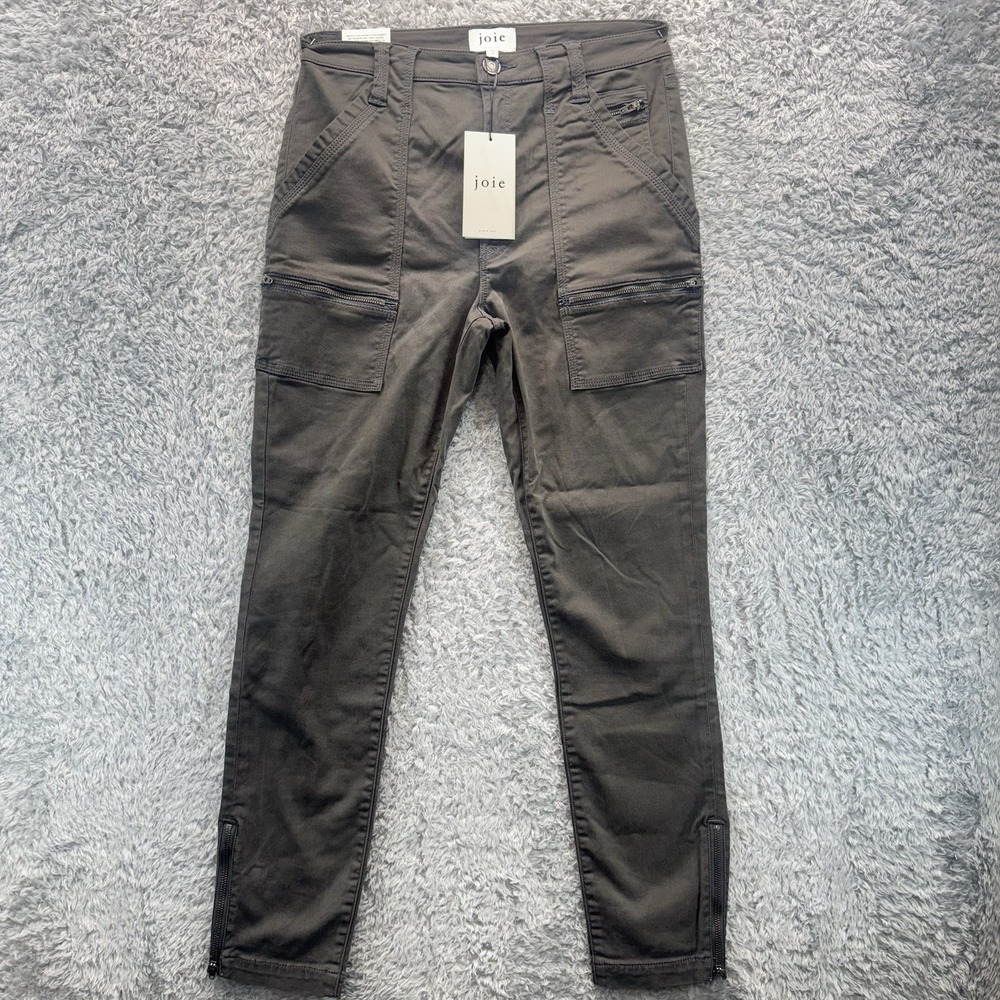 Joie High Rise Park Skinny Pants Women's Storm Gray Cotton Blend Utility Zip 30 - Picture 2 of 12